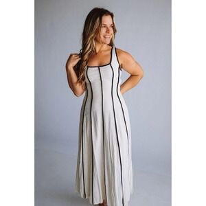 Illa Illa Linen Blend Sleeveless Striped Midi Dress Size Large Boho Beach Resort